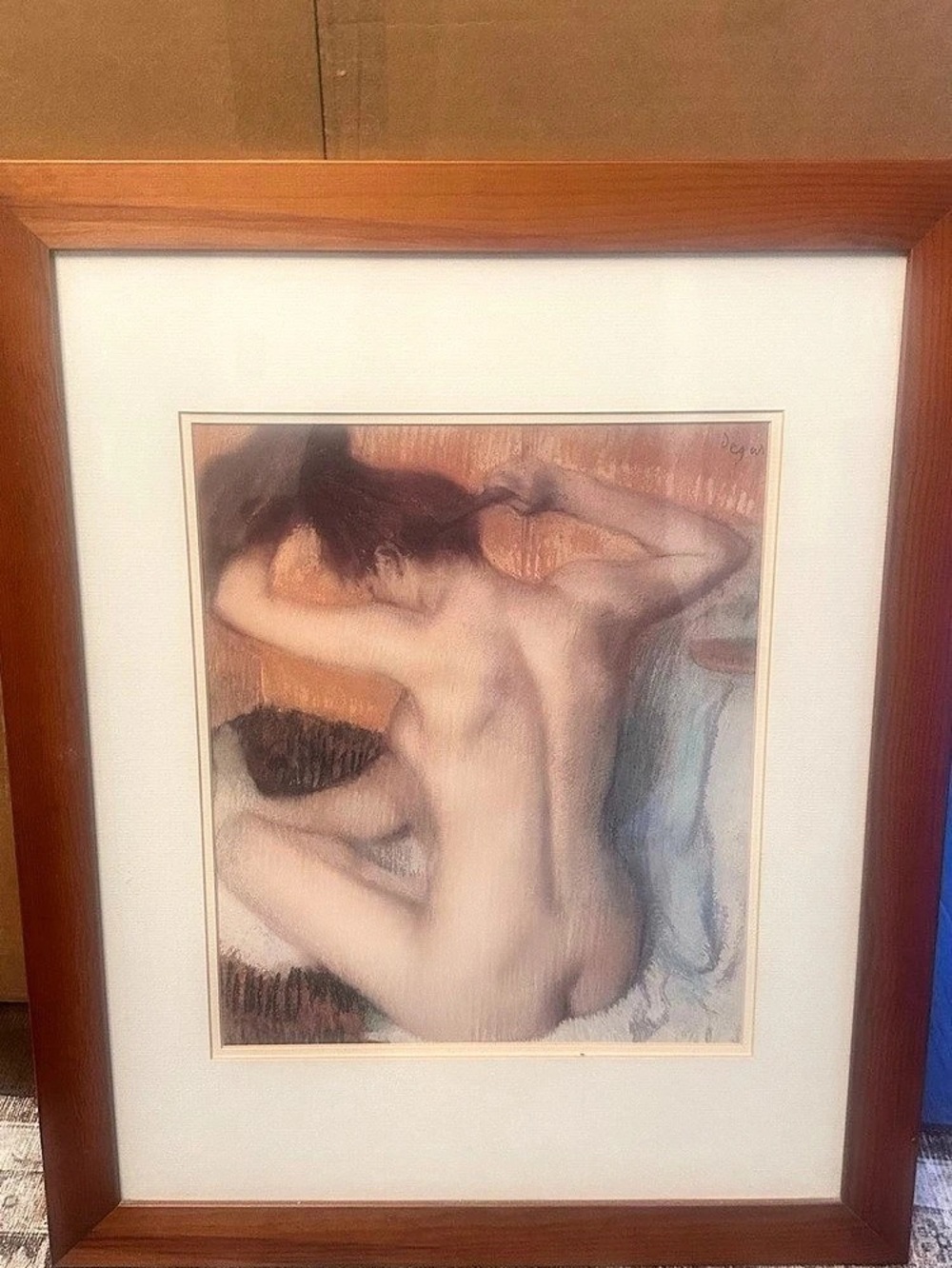 Edgar Degas Woman Combing Her Hair Framed Figurative Art Print in Brown & Cream
